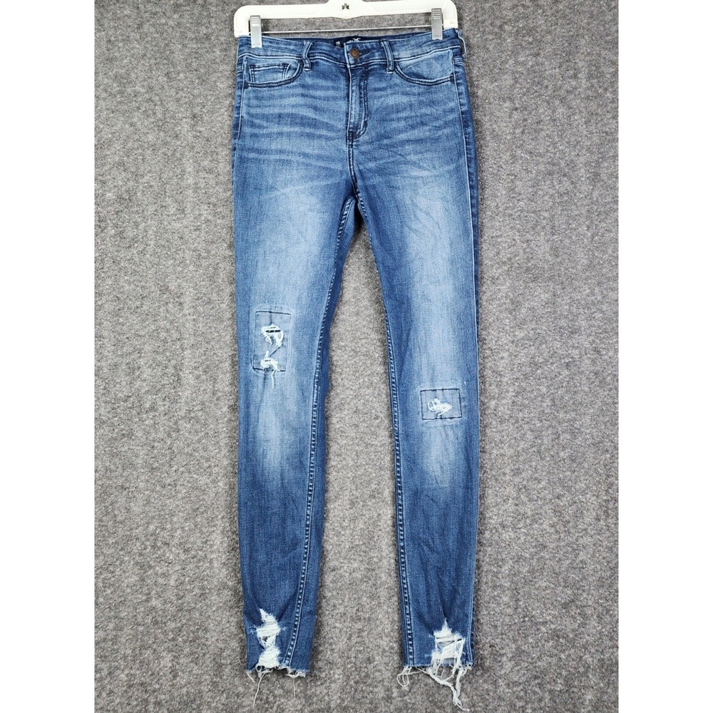 Hollister‎ High-Rise Super Skinny Jeans Women 7R Blue Raw Hem Classic Stretch